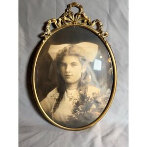 Art Nouveau style photo frame Bubble Convex Glass Brass frame with Bow